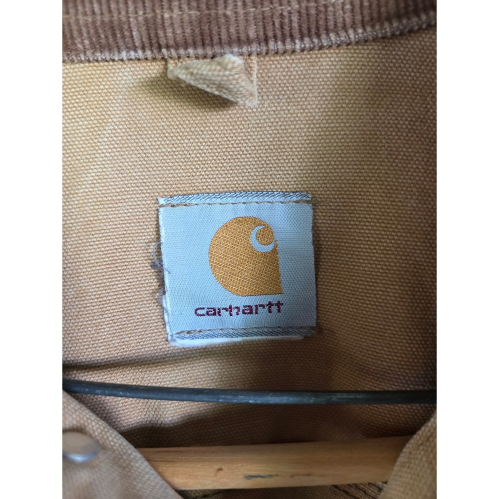 Vintage Carhartt Canvas Trucker Jacket Mens Brown Corduroy Collar Distressed - Picture 4 of 7